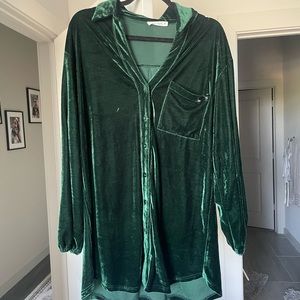 Velvet green shirt dress
